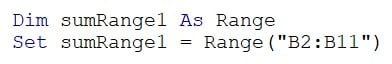 VBA SUMIF Function - Example 1 - step 2
