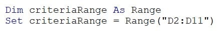 VBA SUMIF Function - Example 1 - step 3