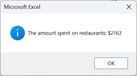 VBA SUMIF Function - Example 2 - Output