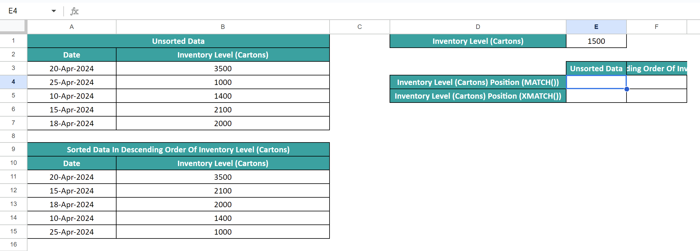 XMATCH In Google Sheets-Question-1
