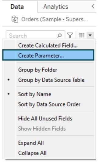 Tableau Parameters - Example 1 - Step 2