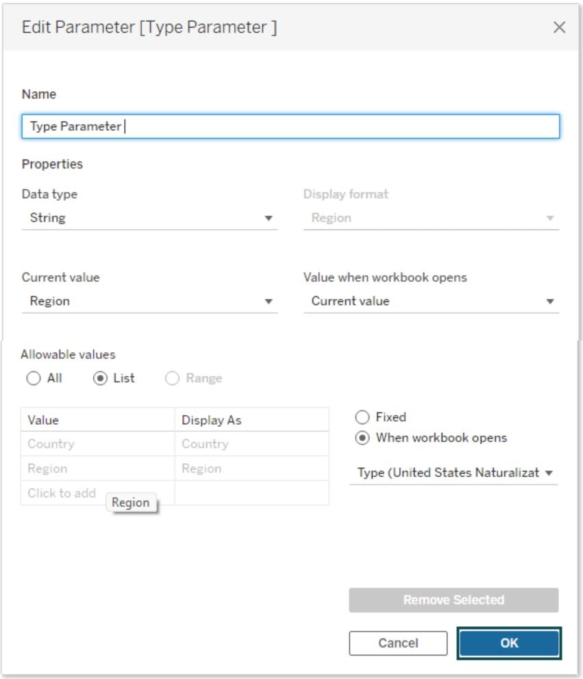 Tableau Parameters - Example 3 - Step 6