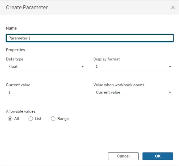 Tableau Parameters - Step 4