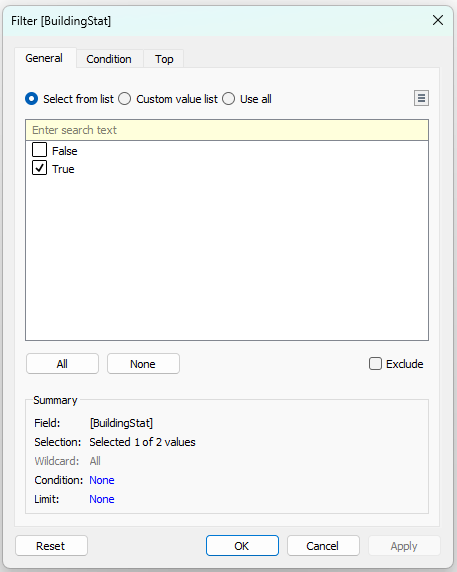 Tableau Parameters - Example 1 - Step 6 - Filter