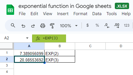 Exponential Function in Google Sheets - Example