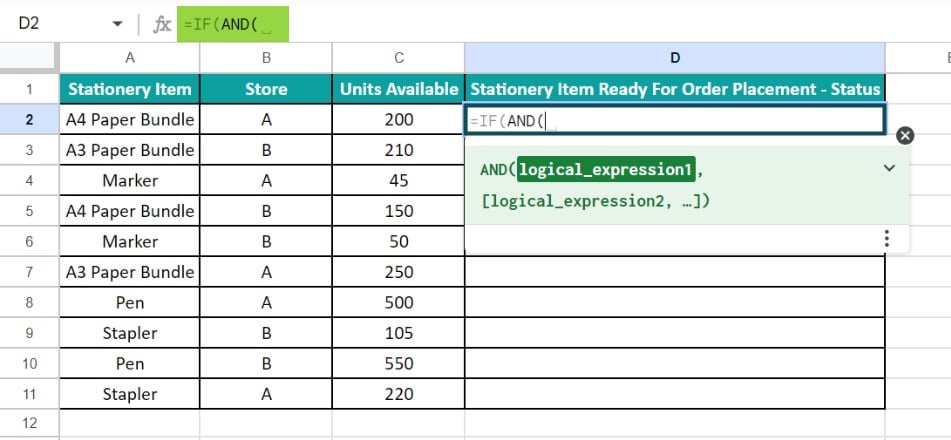 Advanced Google Sheets Formulas - Method 5 - Step 1 - condition