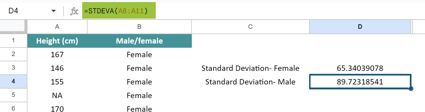Standard Deviation in Google Sheets - Formula, How to Find?