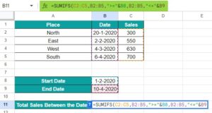 SUMIF Between Two Dates in Google Sheets - Syntax, Examples