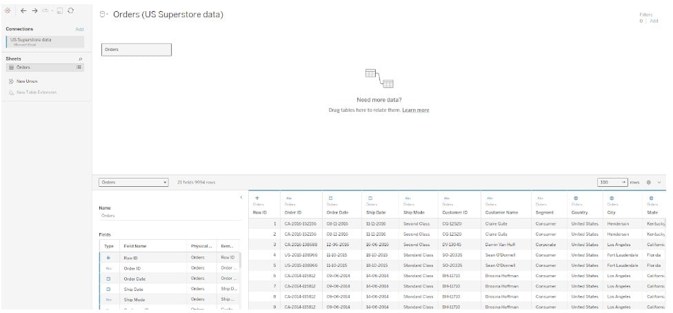 Sankey chart in Tableau - create - Step 1