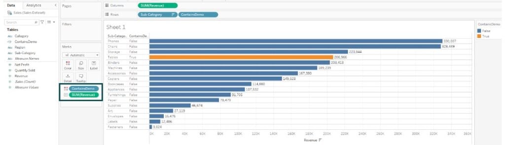 Tableau Contains - use - Step 5
