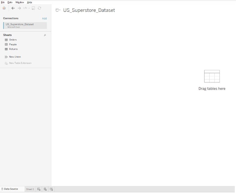 Tableau Relationship - Create - Step 1