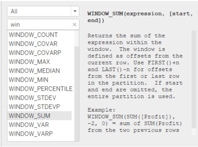 Tableau Window_Sum - Expression