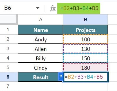 MATH Functions In Google Sheets - Type 1 - Step 2