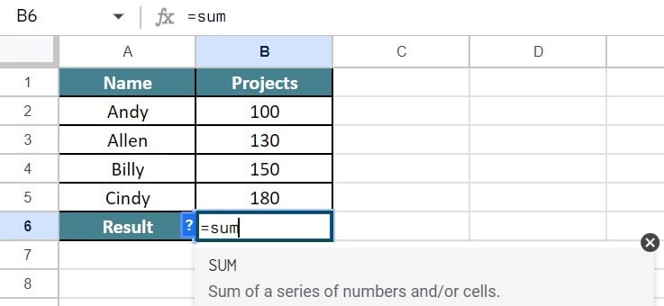 MATH Functions In Google Sheets - Type 2 - Step 2