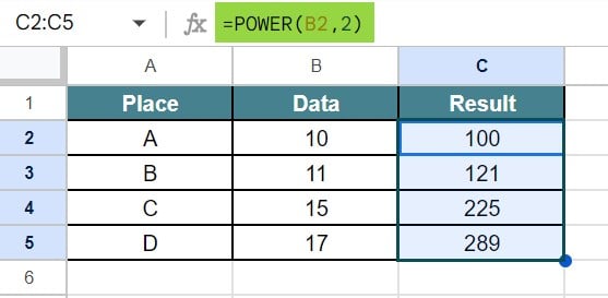 MATH Functions In Google Sheets - Type 6 - Step 3 - Autofill