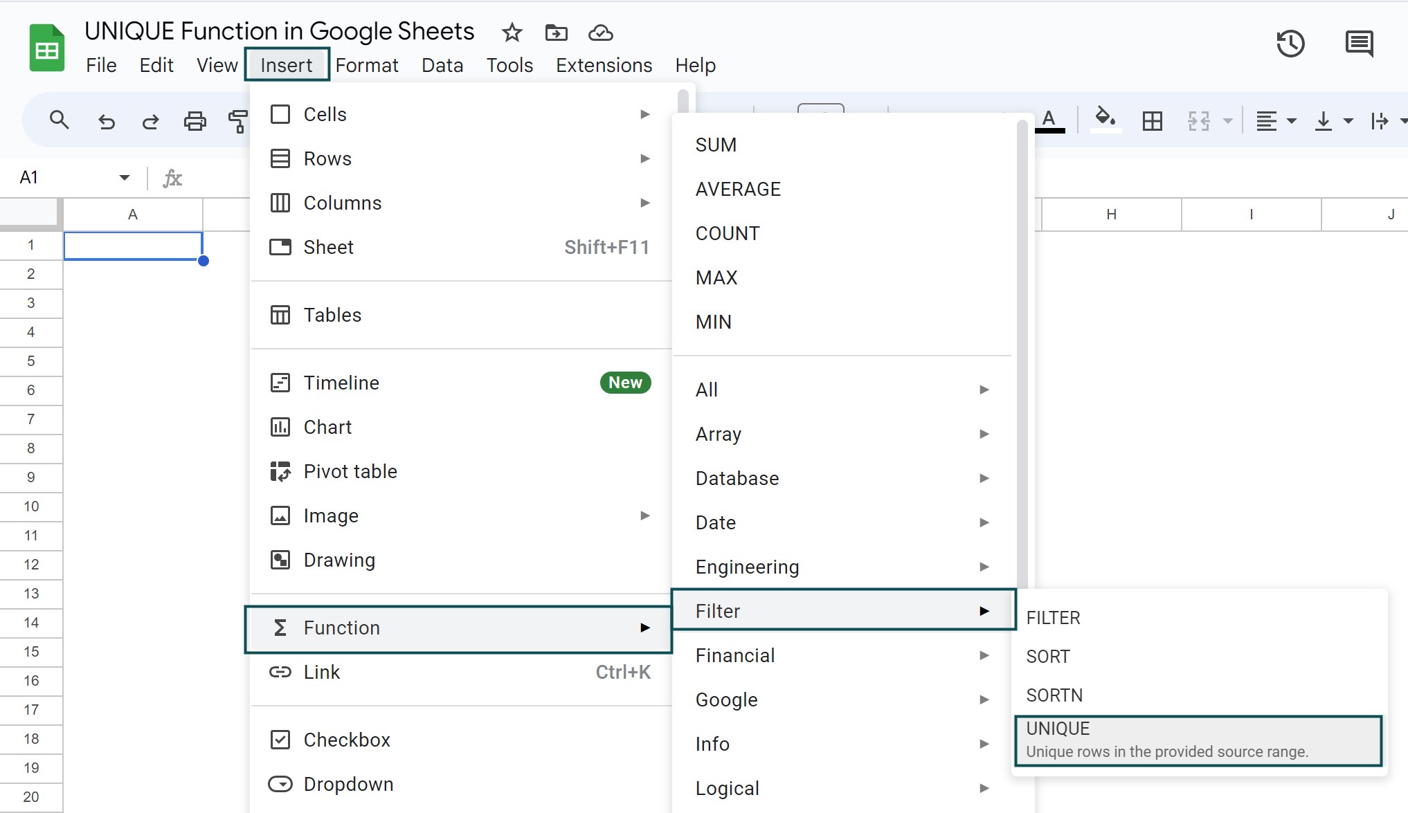 Right Unique Function UNIQUE Function In Google Sheets - Definition, How to Use?