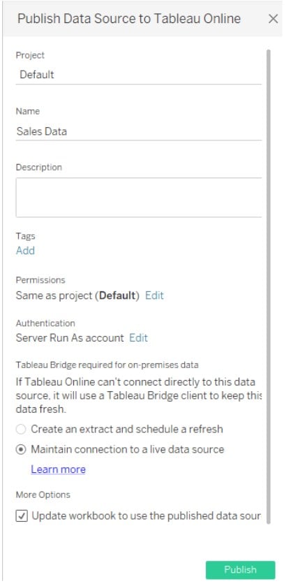 Tableau Bridge - Connect - Step 8