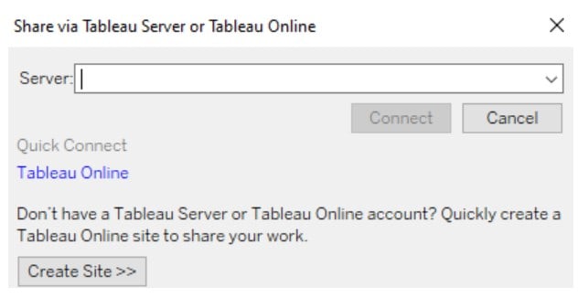 Tableau storyline - Publish - Server - Step 2