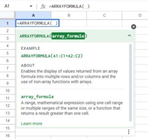 Array Formula In Google Sheets - Definition, Formula, Examples