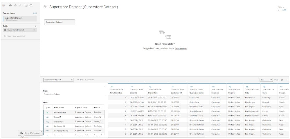 Custom SQL in Tableau - Set up - Step 1 - Data