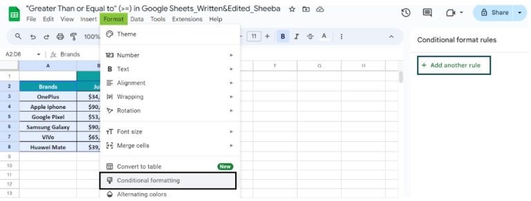 "Greater Than Or Equal To" (>=) In Google Sheets - How To Use?