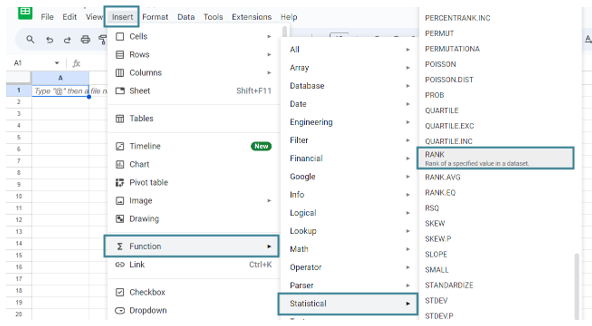How To Use RANK Function in GS 1-1