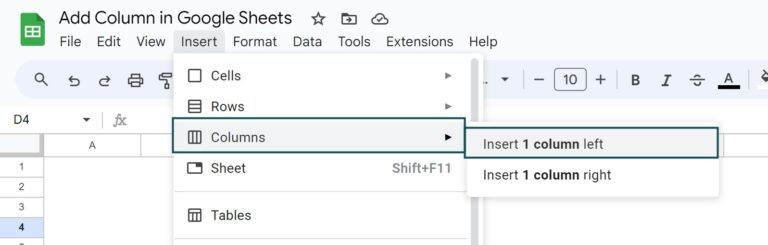 Add Column In Google Sheets - Definition, Examples, How to Add?
