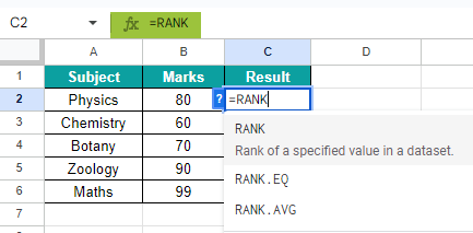RANK Formula With Arrays Example 1-1
