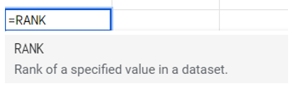 RANK() Google Sheets Formula