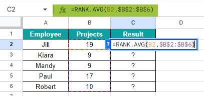 RANK.AVG Function Example 3-2