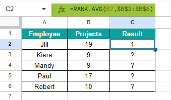 RANK.AVG Function Example 3-3