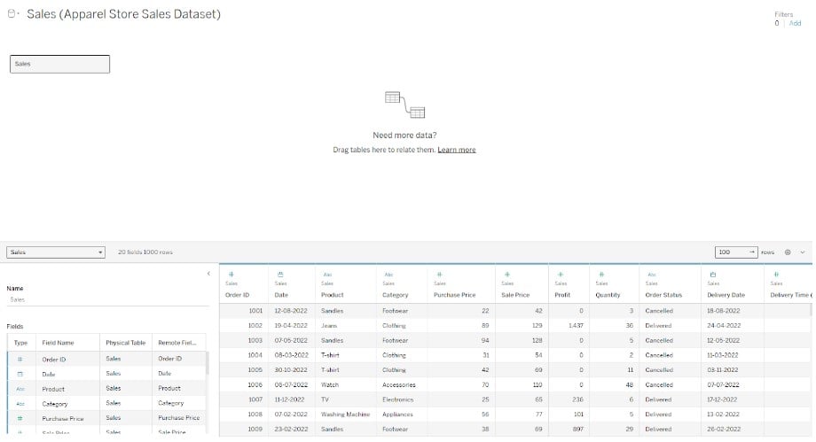 Tableau Chart Types - Line chart - Step 1