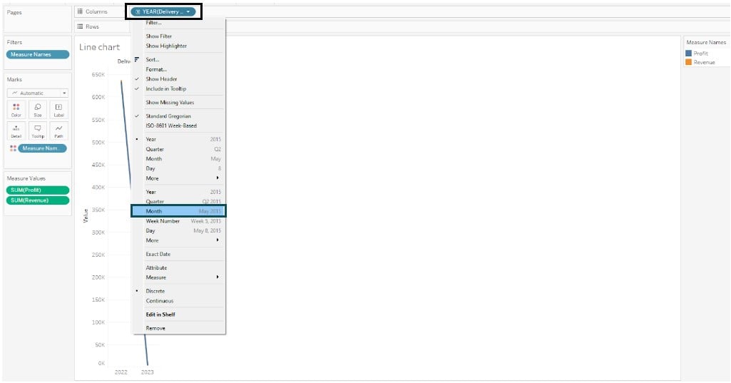 Tableau Chart Types - Line chart - Step 4