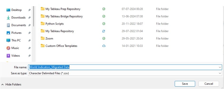 Tableau Export to Excel - Data Source - CSV format