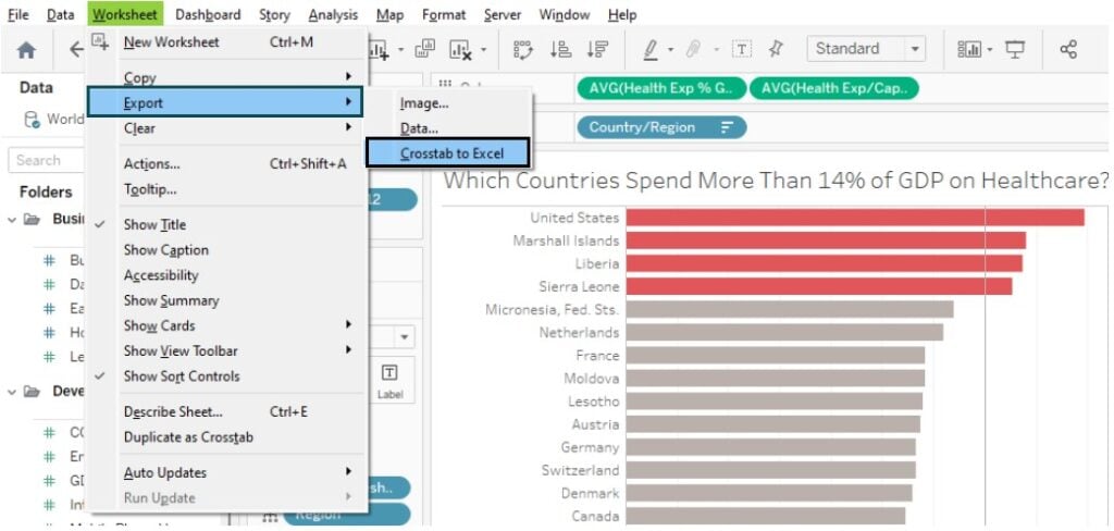 Tableau Export to Excel - Method 1 - Crosstab