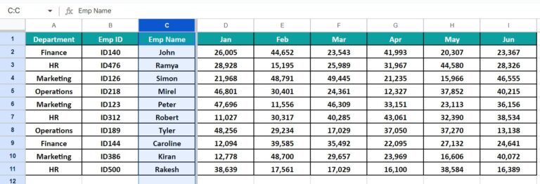 Stepped Columns Selection Columns In Google Sheets - Examples, How To Insert and Freeze?