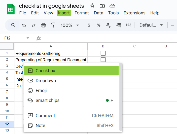 Checklist in Google Sheets