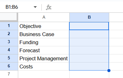 Create Checklist in Google Sheets - Example 1 - Step 1