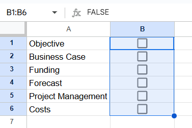 Create Checklist in Google Sheets - Example 1 - Step 2