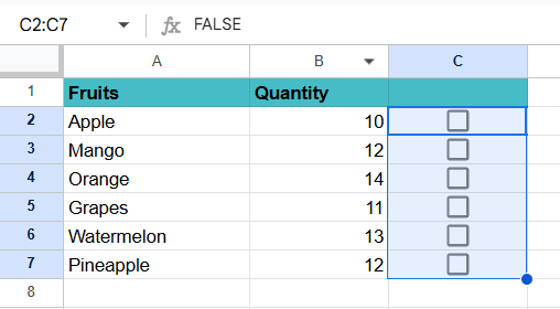 Create Checklist in Google Sheets - Example 2 - Step 1