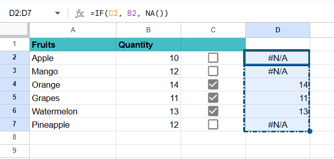 Create Checklist in Google Sheets - Example 2 - Step 2