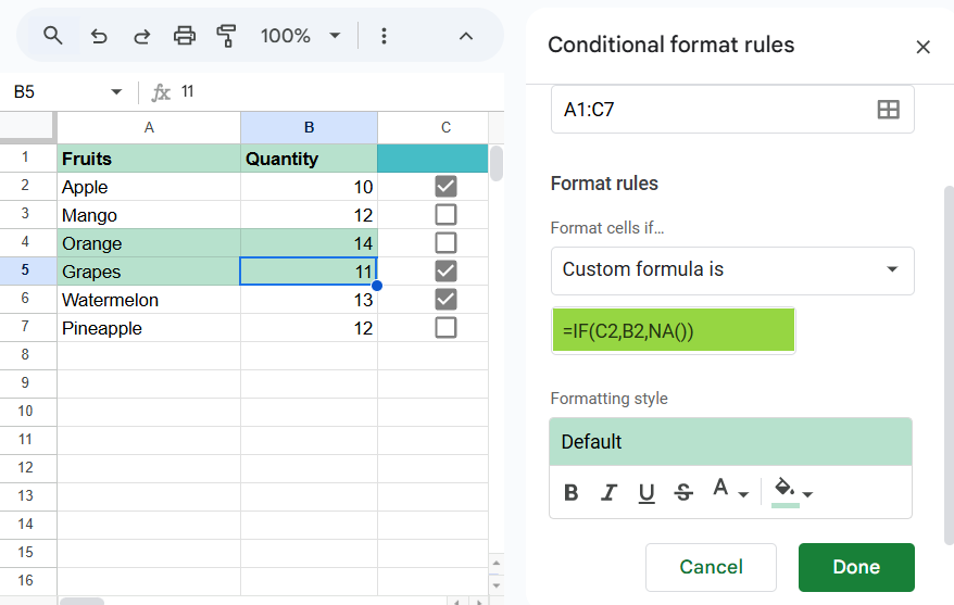 Create Checklist in Google Sheets - Example 3 - Step 2