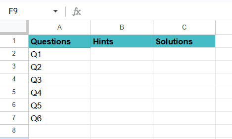 Create Checklist in Google Sheets - Example 4 - Step 1