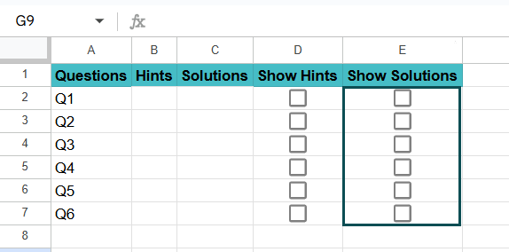 Create Checklist in Google Sheets - Example 4 - Step 2.1