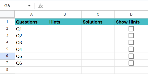 Create Checklist in Google Sheets - Example 4 - Step 2