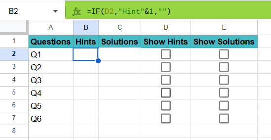 Create Checklist in Google Sheets - Example 4 - Step 3