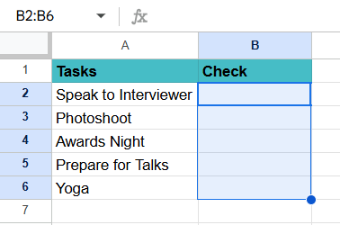 How to Create Checklist in Google Sheets - Step 2