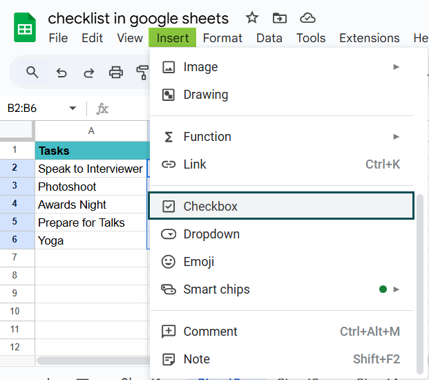 How to Create Checklist in Google Sheets - Step 3