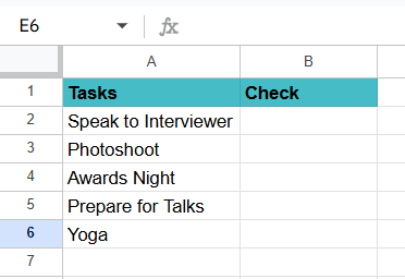 How to Create Checklist in Google Sheets - Step1