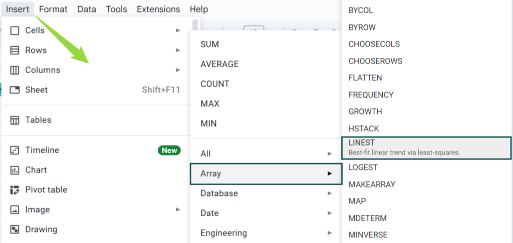Linest Function google sheet - How to USe - Step 4